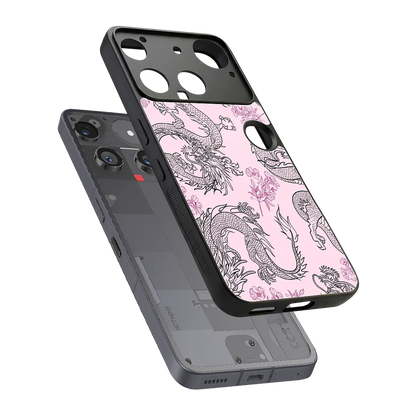 Floral Dragon sleek nothing phone 3 cover with tempered glass back and TPU edges