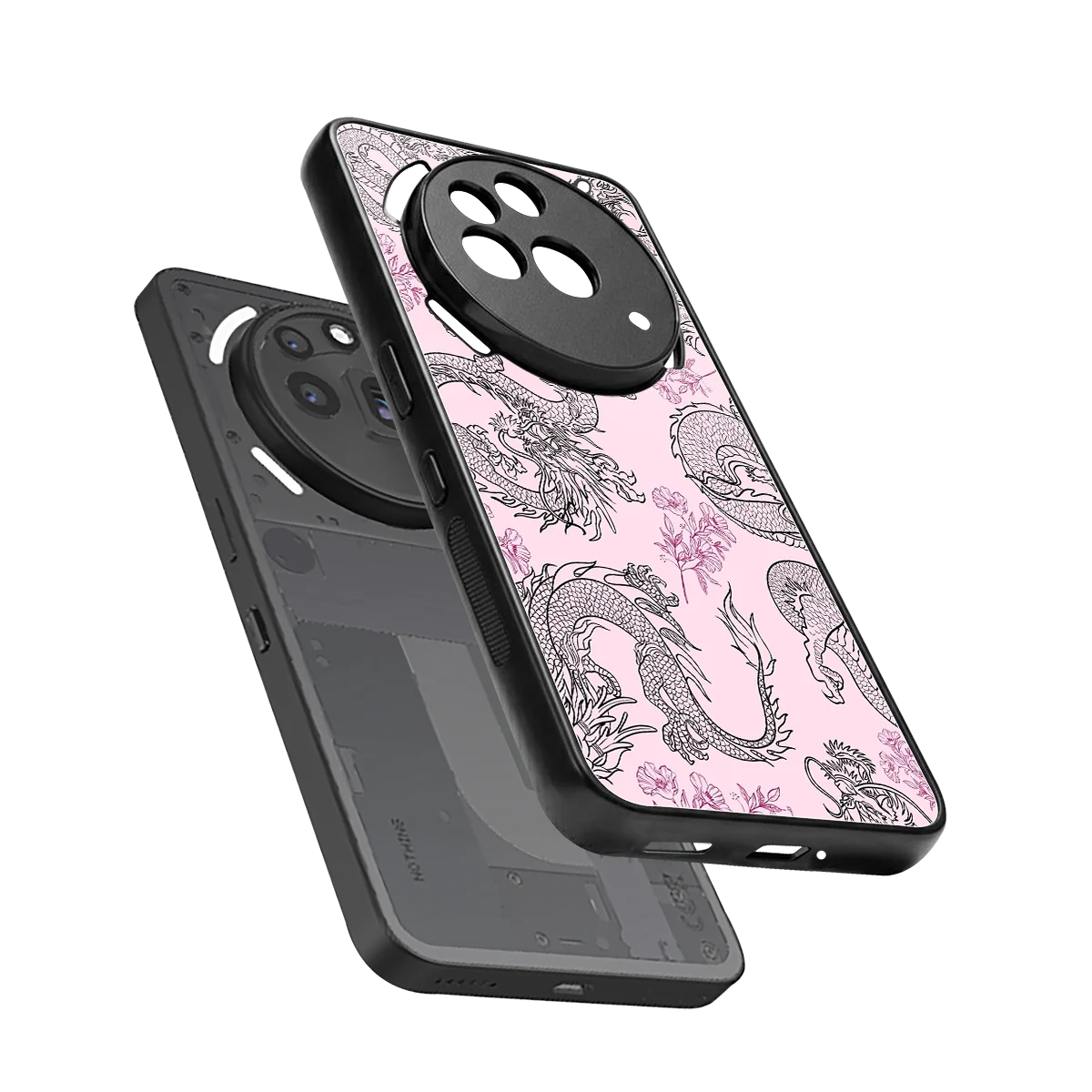 Floral Dragon sleek nothing phone 3a pro cover with tempered glass back and TPU edges