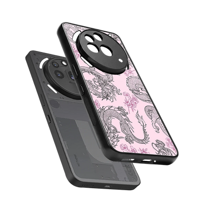 Floral Dragon sleek nothing phone 3a pro cover with tempered glass back and TPU edges