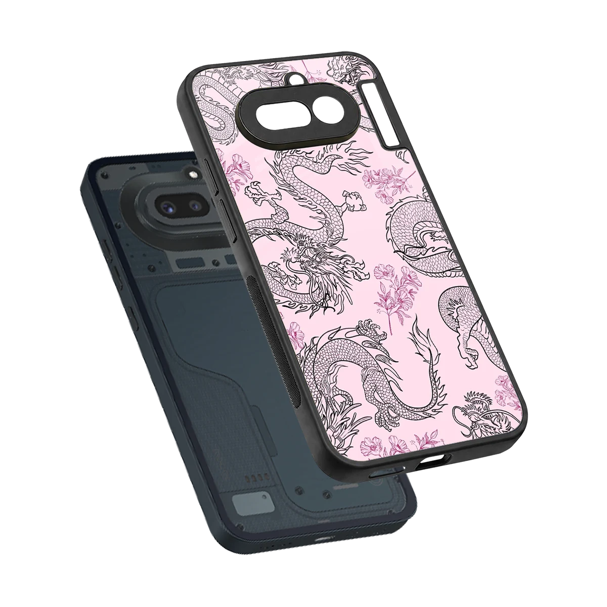 Floral Dragon sleek nothing phone 4a cover with tempered glass back and TPU edges