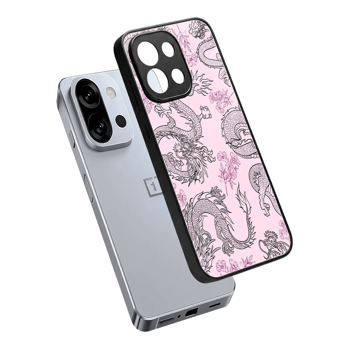 Floral Dragon sleek oneplus 13s cover with tempered glass back and TPU edges