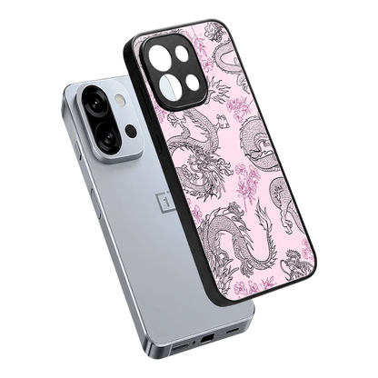 Floral Dragon sleek oneplus 13s cover with tempered glass back and TPU edges