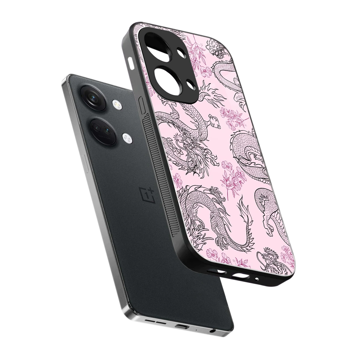 Floral Dragon sleek oneplus nord 3 cover with tempered glass back and TPU edges