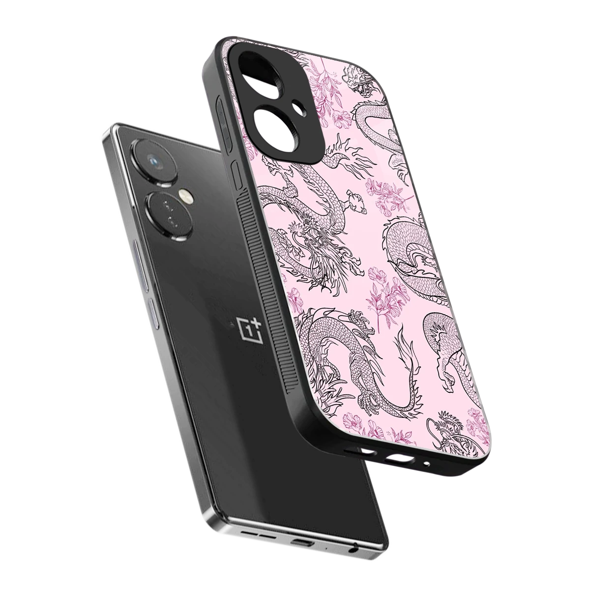 Floral Dragon sleek oneplus nord ce 3 cover with tempered glass back and TPU edges