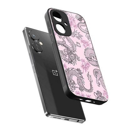 Floral Dragon sleek oneplus nord ce 3 cover with tempered glass back and TPU edges