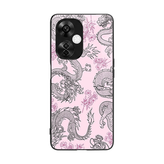 Floral Dragon back phone cover | glass case for oneplus nord ce 3 lite