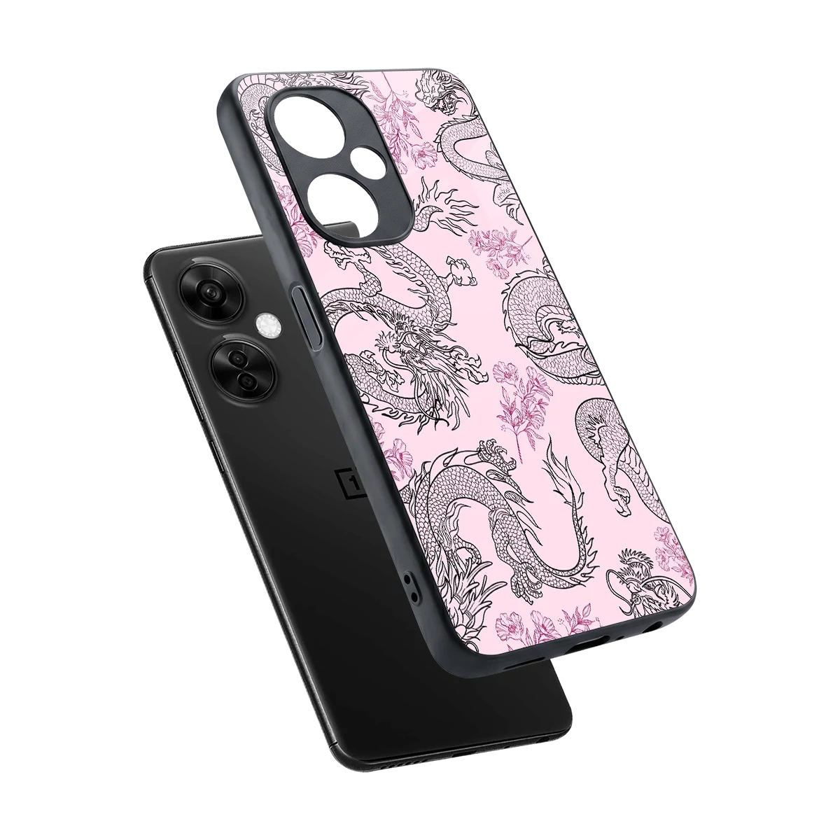 Floral Dragon sleek oneplus nord ce 3 lite cover with tempered glass back and TPU edges