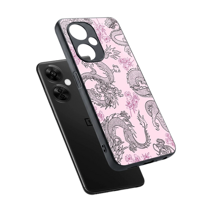 Floral Dragon sleek oneplus nord ce 3 lite cover with tempered glass back and TPU edges