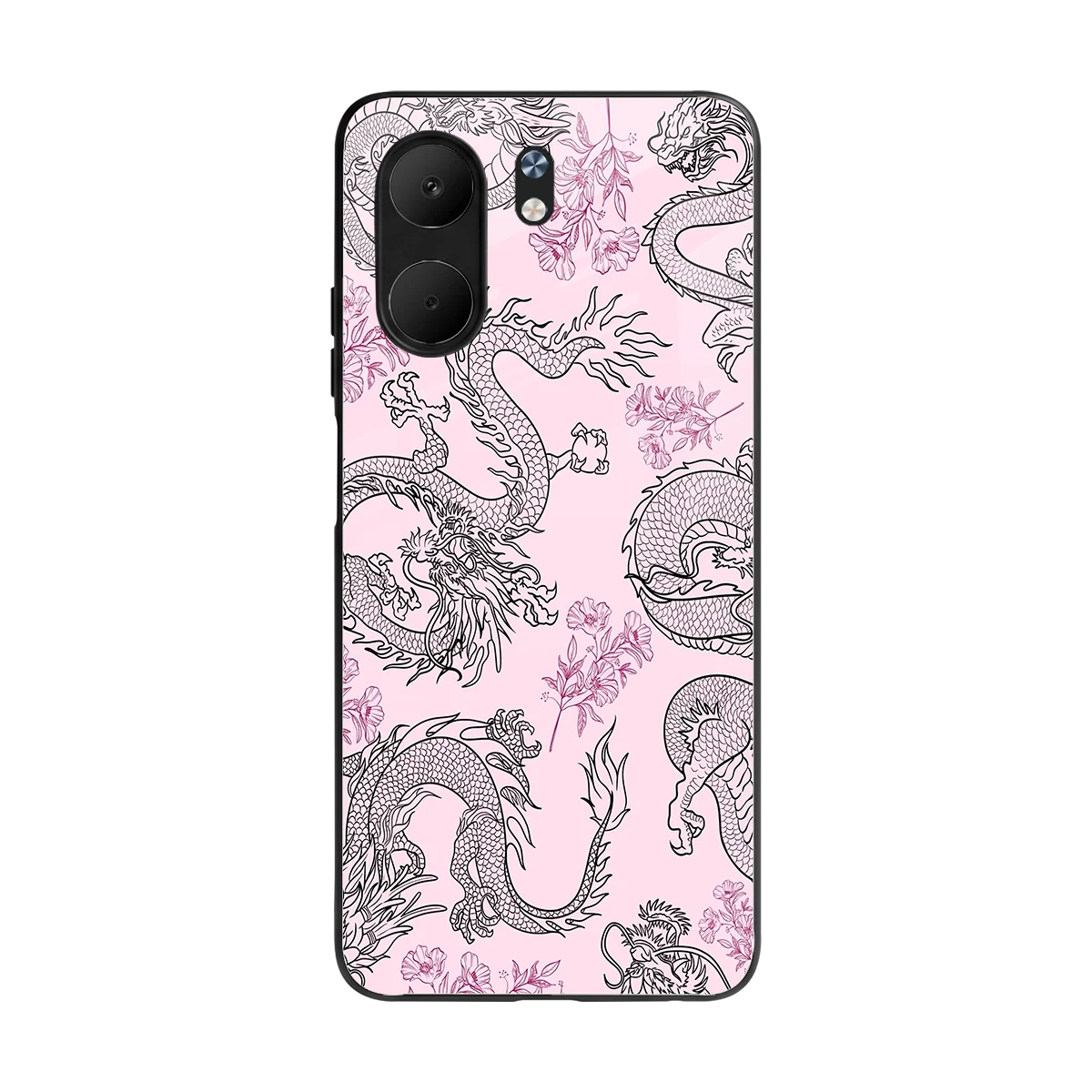 Floral Dragon back phone cover | glass case for oppo a5x 5g