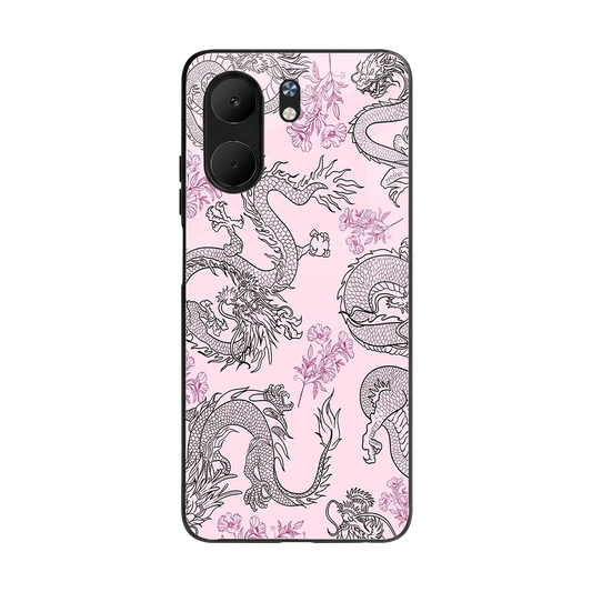 Floral Dragon back phone cover | glass case for oppo a5x 5g