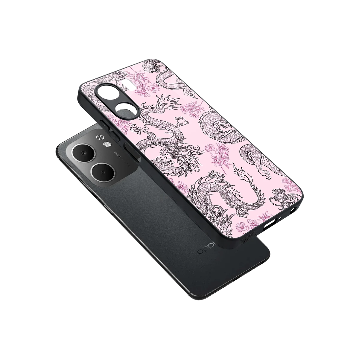 Floral Dragon sleek oppo a5x 5g cover with tempered glass back and TPU edges