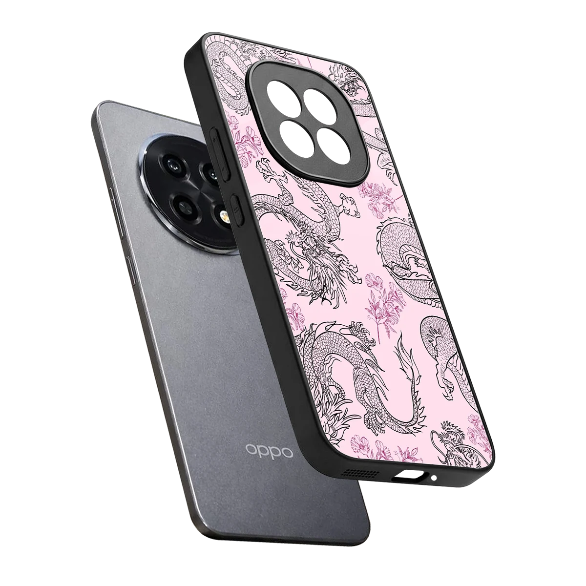 Floral Dragon sleek oppo f29 pro 5g cover with tempered glass back and TPU edges