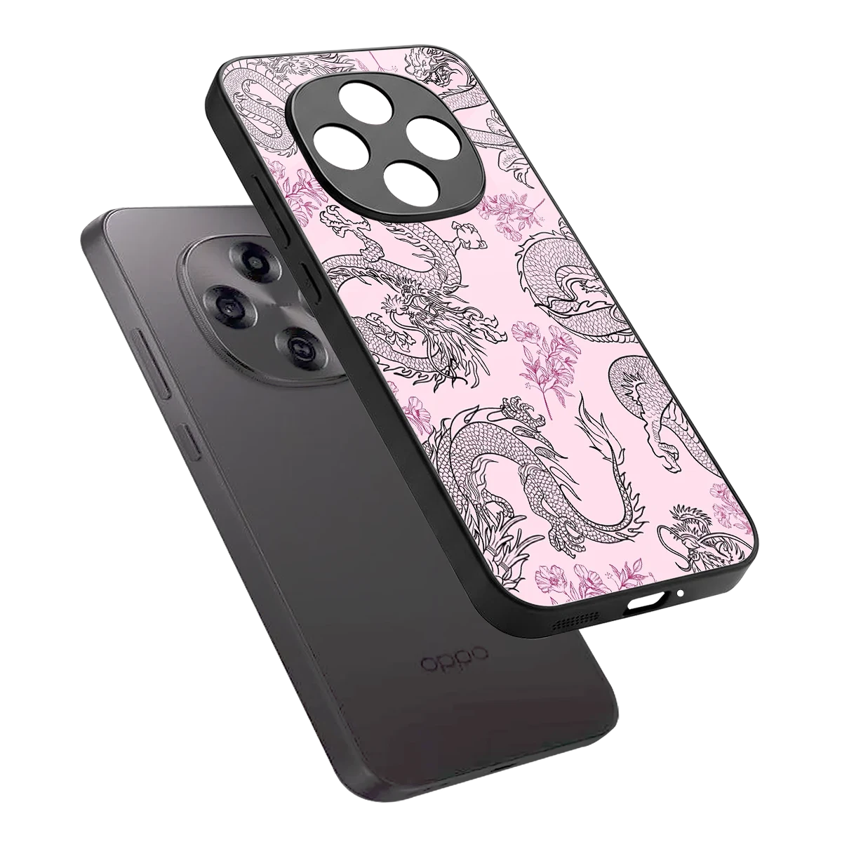 Floral Dragon sleek oppo f31 pro 5g cover with tempered glass back and TPU edges