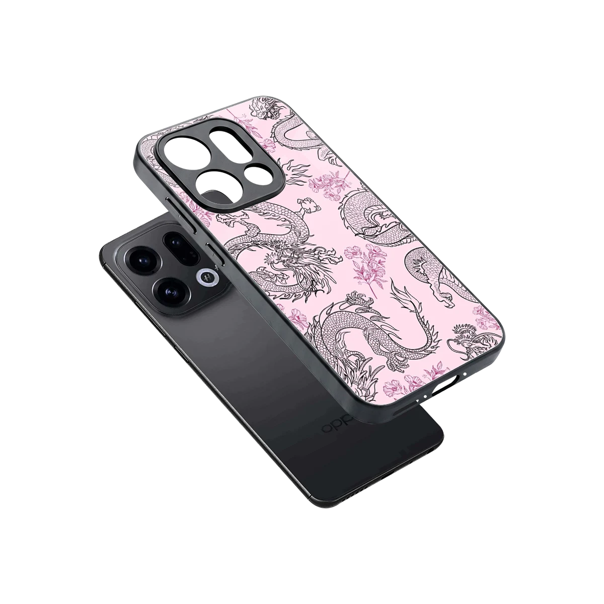 Floral Dragon sleek oppo find x9 cover with tempered glass back and TPU edges