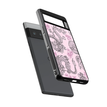 Floral Dragon sleek google pixel 6 pro cover with tempered glass back and TPU edges