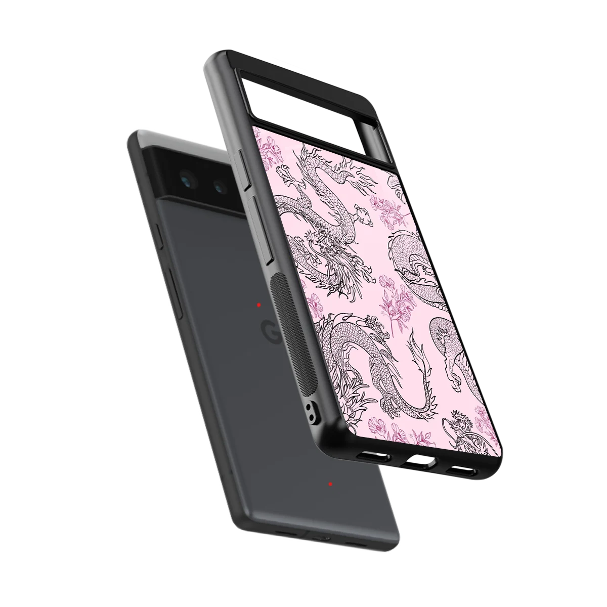 Floral Dragon sleek google pixel 6 cover with tempered glass back and TPU edges