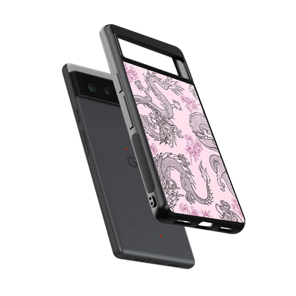 Floral Dragon sleek google pixel 6a cover with tempered glass back and TPU edges
