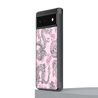 Floral Dragon stylish phone case for google pixel 6a | glossy glass and slim fit