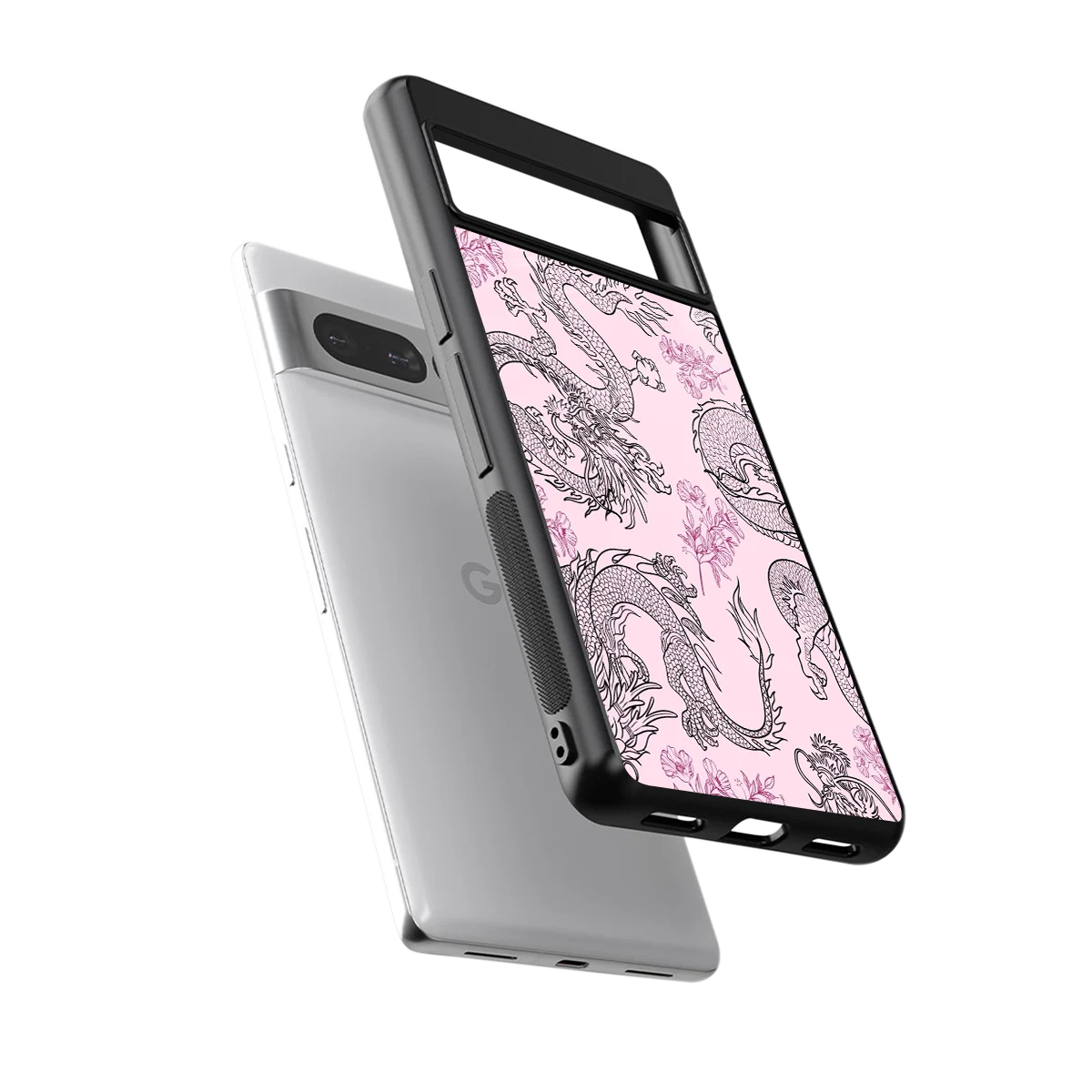 Floral Dragon sleek google pixel 7 pro cover with tempered glass back and TPU edges