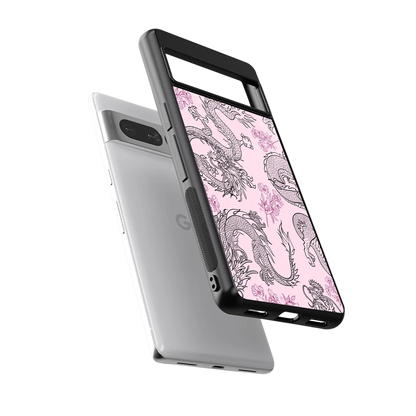 Floral Dragon sleek google pixel 7 pro cover with tempered glass back and TPU edges