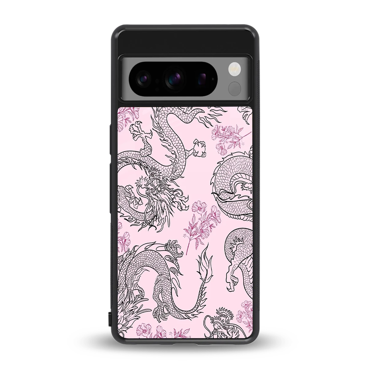 Floral Dragon back phone cover | glass case for google pixel 8 pro