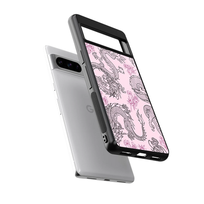 Floral Dragon sleek google pixel 8 pro cover with tempered glass back and TPU edges
