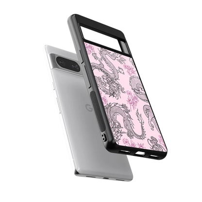 Floral Dragon sleek google pixel 8 cover with tempered glass back and TPU edges