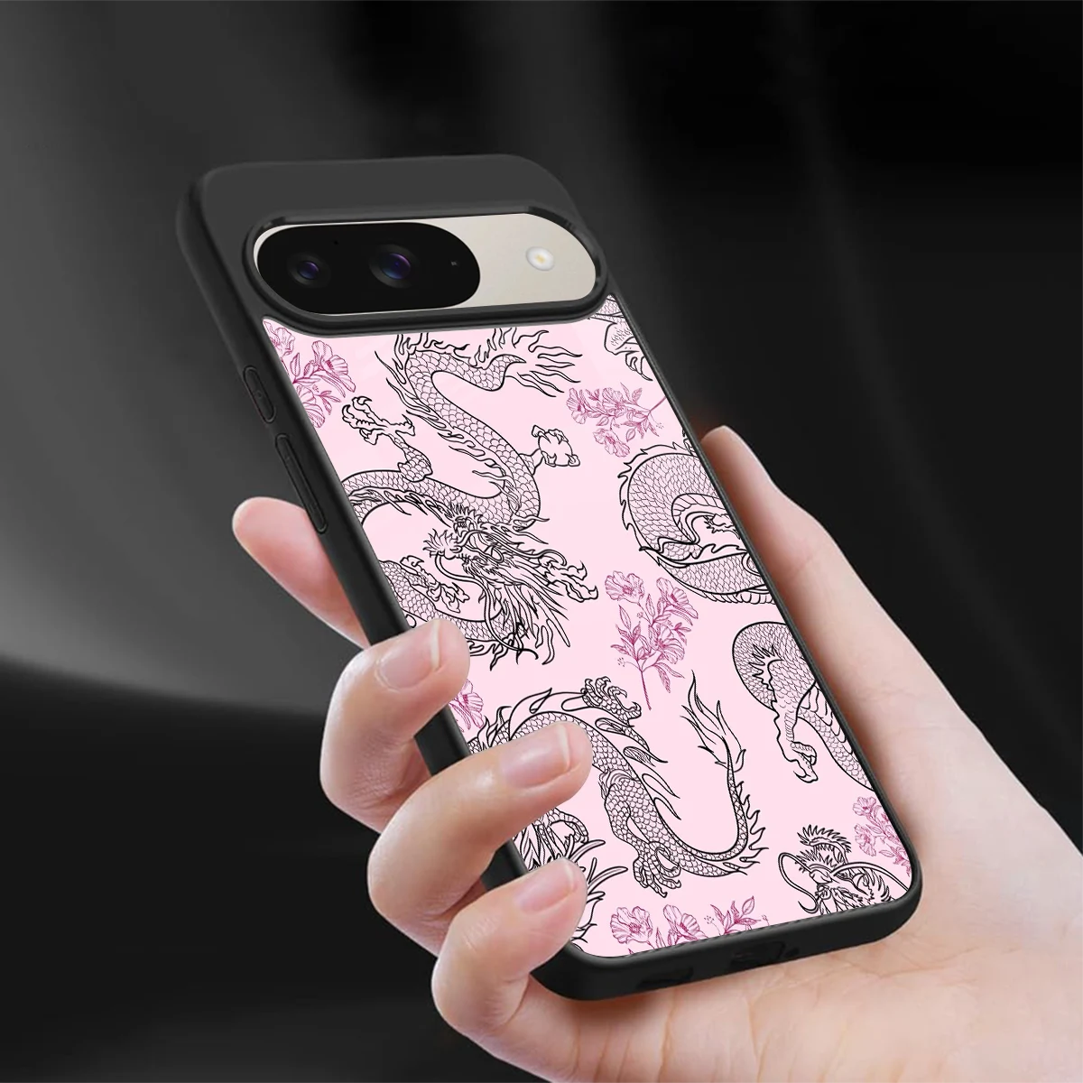 Floral Dragon sleek google pixel 9 cover with tempered glass back and TPU edges
