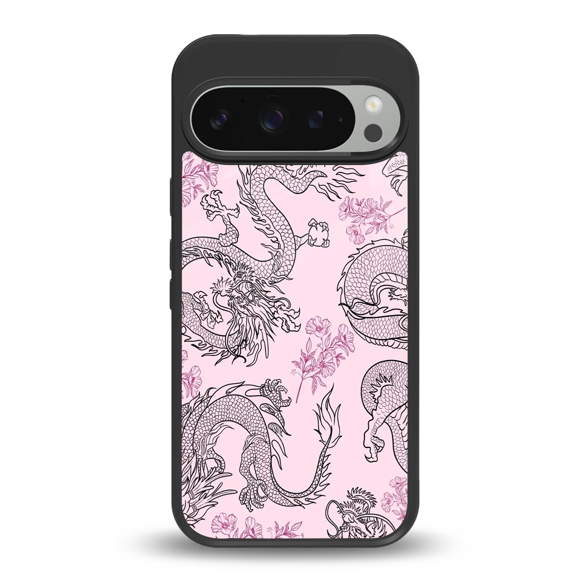 Floral Dragon back phone cover | glass case for google pixel 9 pro xl