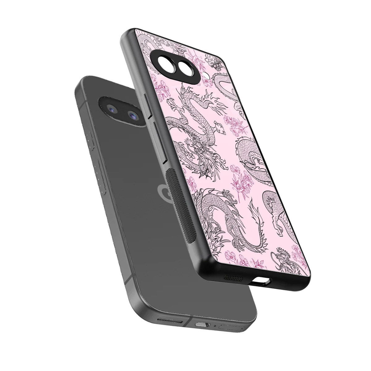 Floral Dragon sleek google pixel 9a cover with tempered glass back and TPU edges