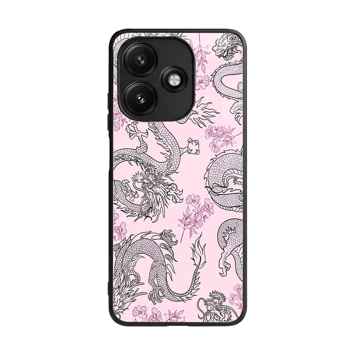 Floral Dragon back phone cover | glass case for redmi 12 5g
