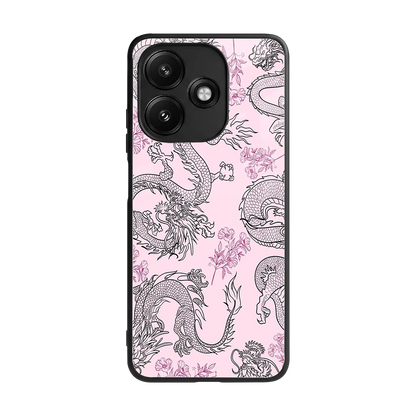 Floral Dragon back phone cover | glass case for redmi 12 5g
