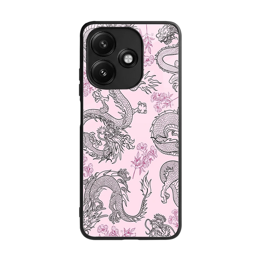 Floral Dragon back phone cover | glass case for redmi 12 5g