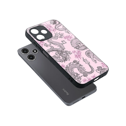 Floral Dragon sleek redmi 12 5g cover with tempered glass back and TPU edges