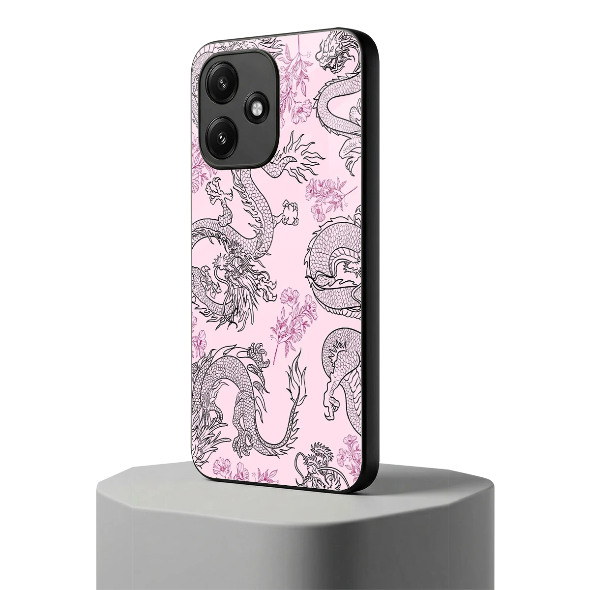 Floral Dragon redmi 12 5g mobile cover | shockproof glass phone case