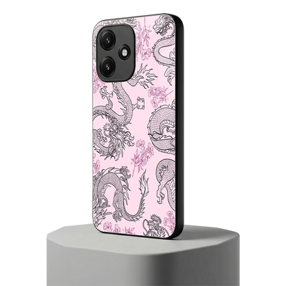 Floral Dragon redmi 12 5g mobile cover | shockproof glass phone case