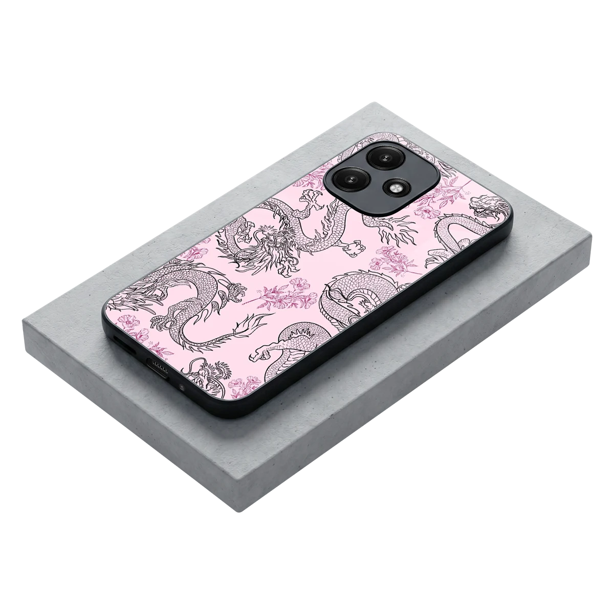 Floral Dragon stylish phone case for redmi 12 5g | glossy glass and slim fit