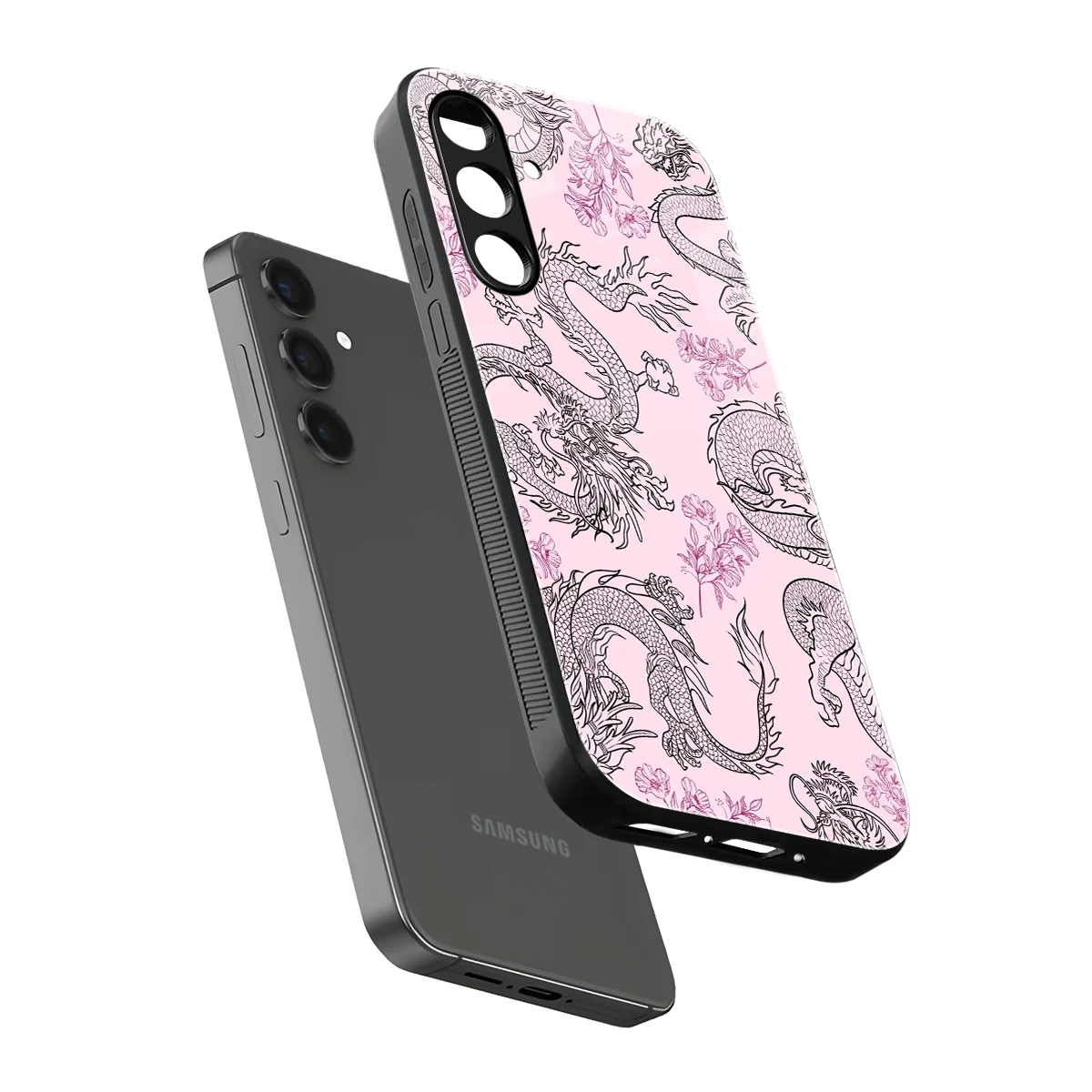 Floral Dragon sleek samsung galaxy a14 5g cover with tempered glass back and TPU edges