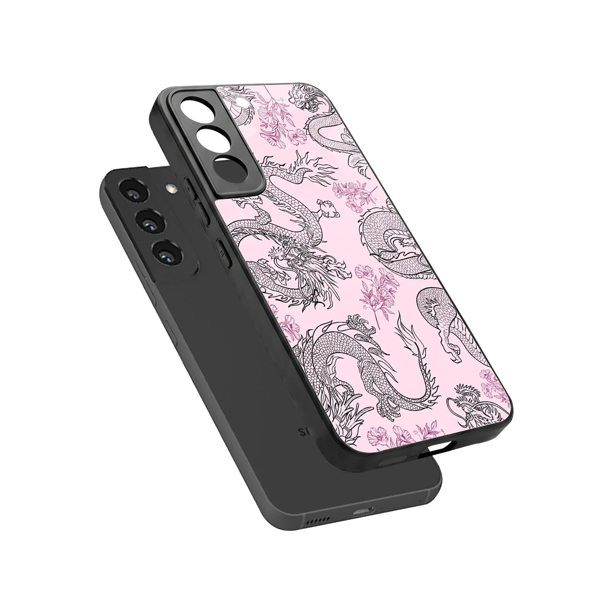 Floral Dragon sleek samsung galaxy s22 cover with tempered glass back and TPU edges