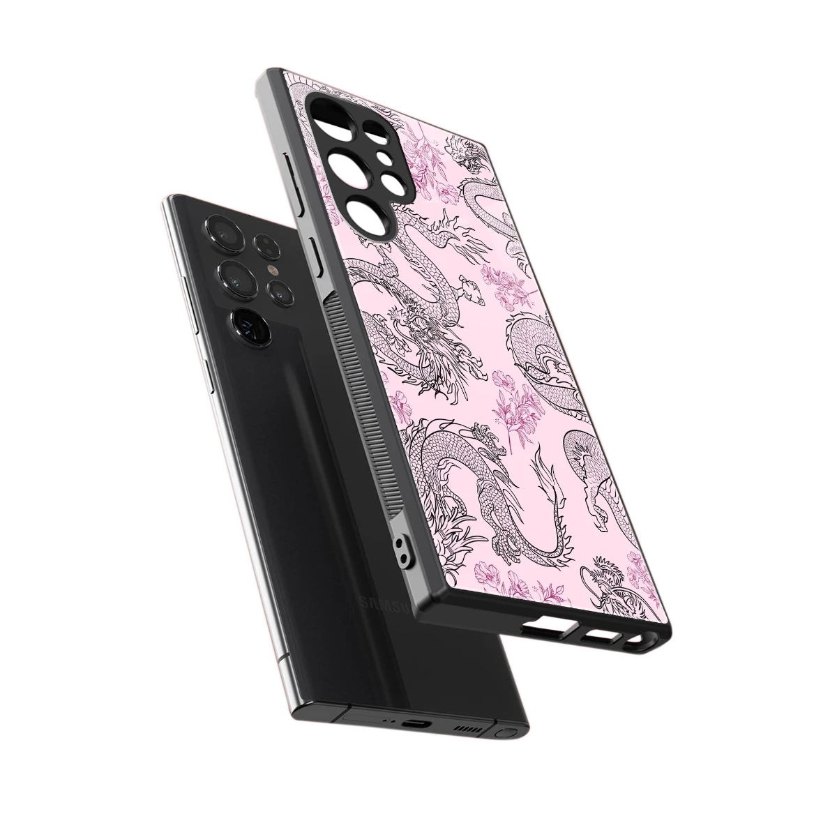 Floral Dragon sleek samsung galaxy s24 ultra cover with tempered glass back and TPU edges