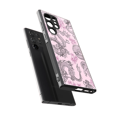 Floral Dragon sleek samsung galaxy s24 ultra cover with tempered glass back and TPU edges