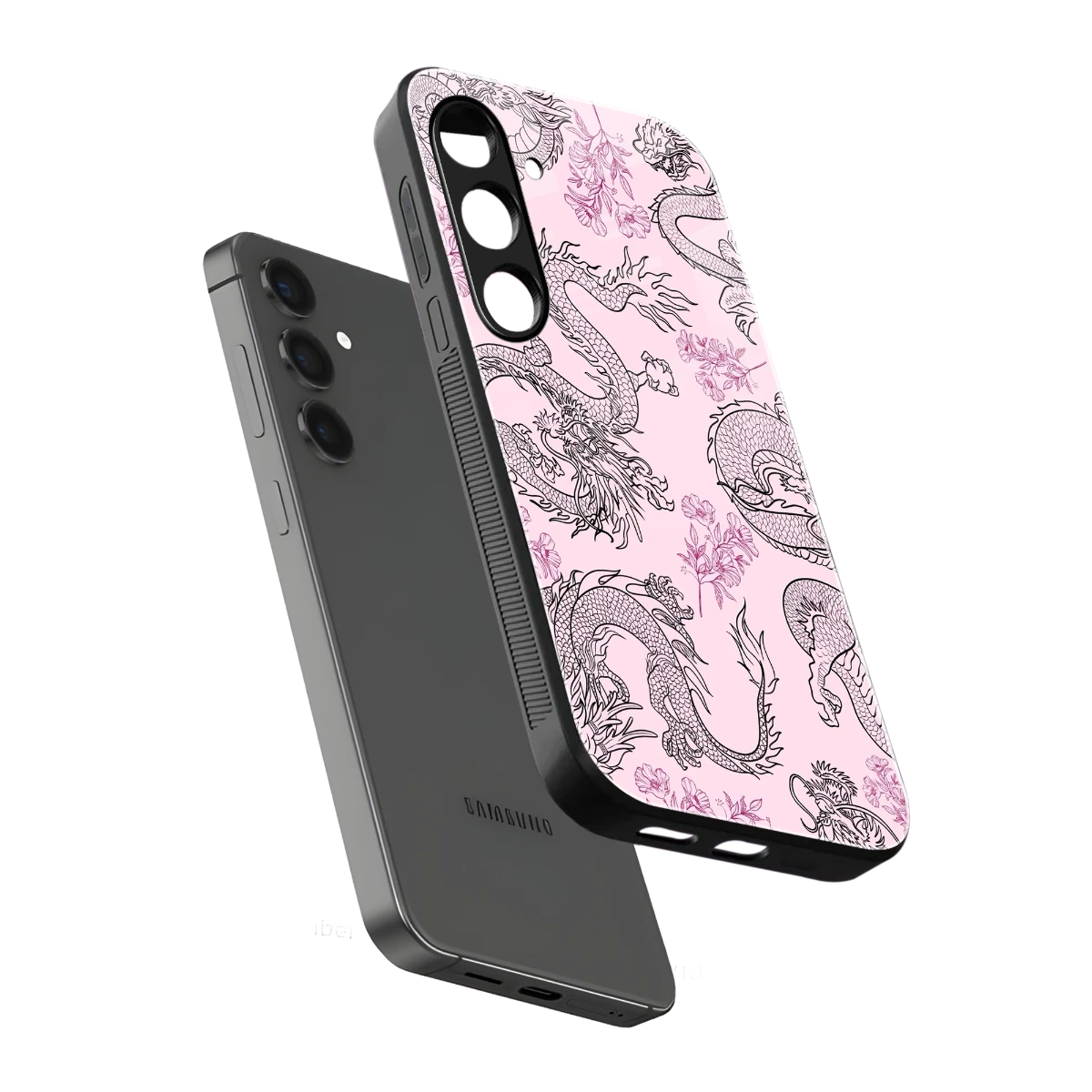 Floral Dragon sleek samsung galaxy s24 cover with tempered glass back and TPU edges