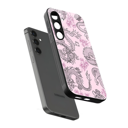 Floral Dragon sleek samsung galaxy s24 cover with tempered glass back and TPU edges