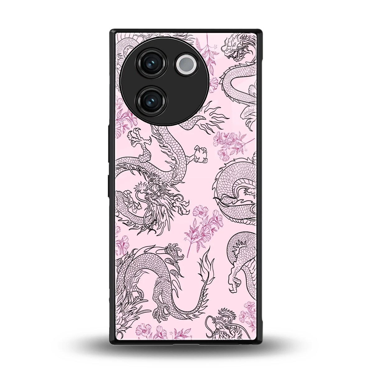 Floral Dragon back phone cover | glass case for vivo v30e