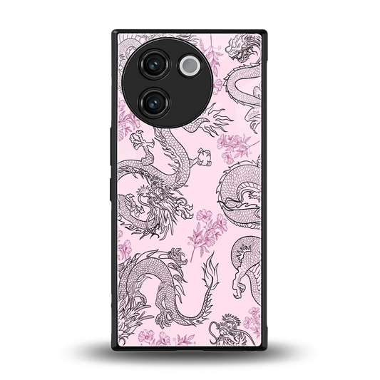 Floral Dragon back phone cover | glass case for vivo v30e