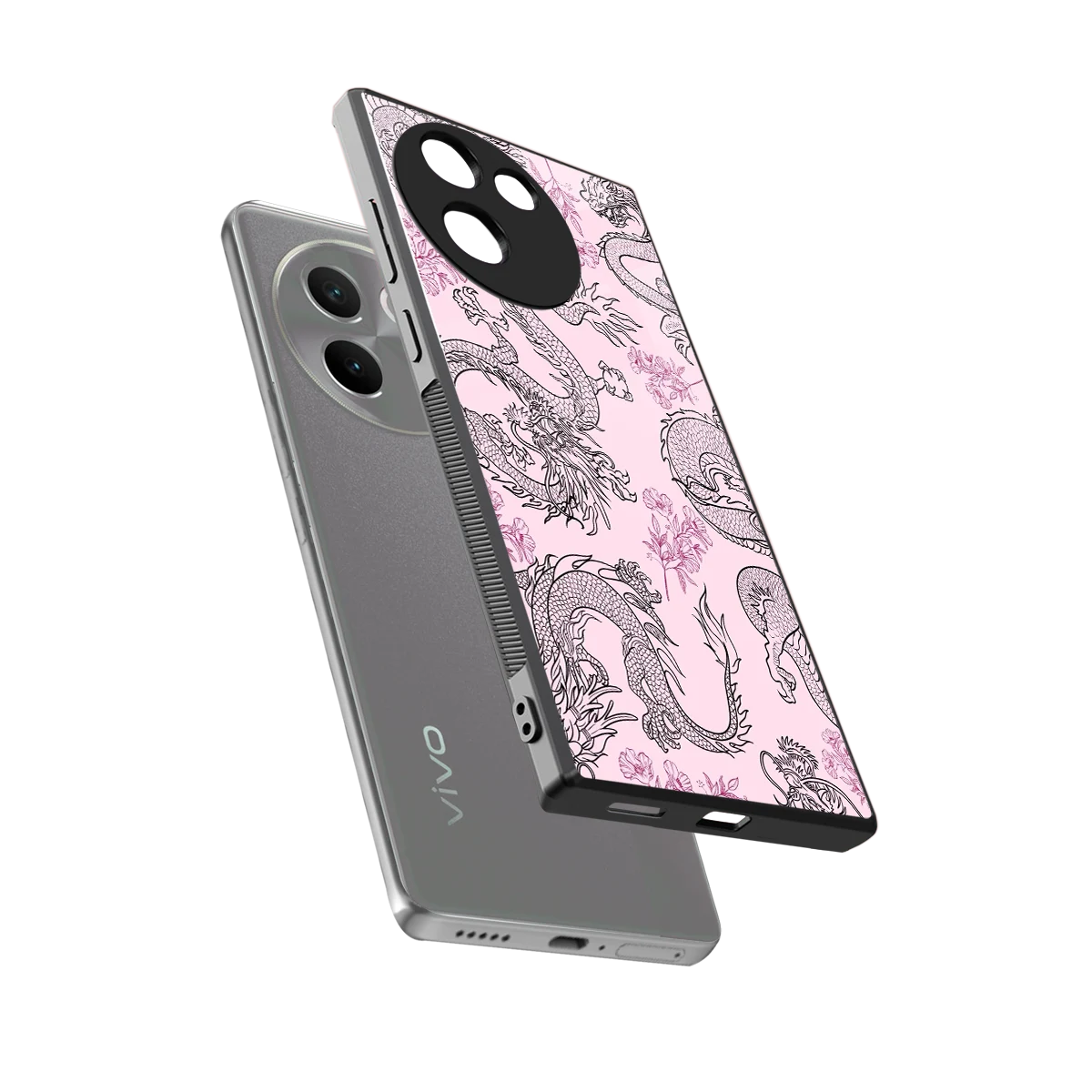 Floral Dragon sleek vivo v30e cover with tempered glass back and TPU edges