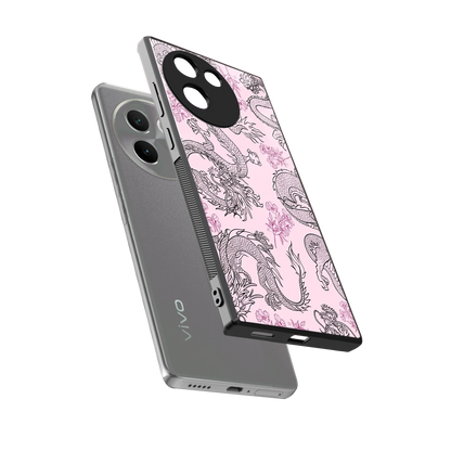 Floral Dragon sleek vivo v30e cover with tempered glass back and TPU edges