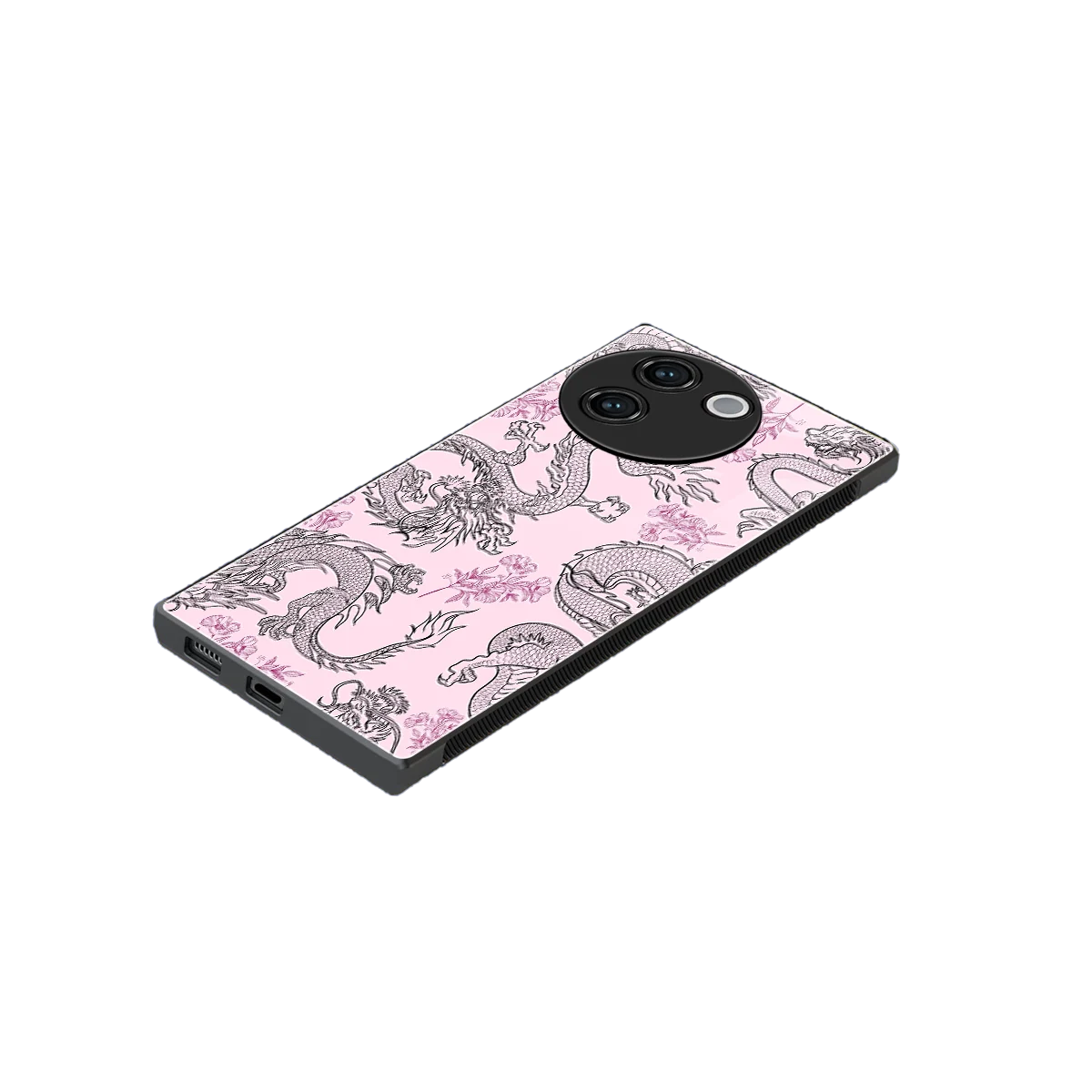 Floral Dragon stylish phone case for vivo v30e | glossy glass and slim fit
