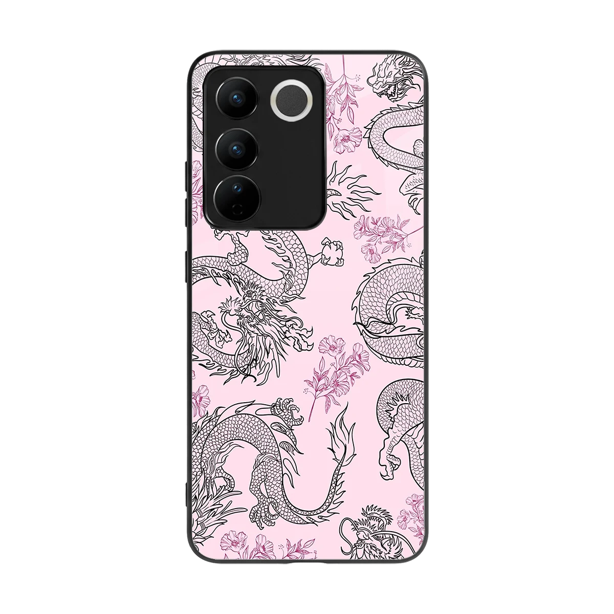 Floral Dragon back phone cover | glass case for vivo v27 5g