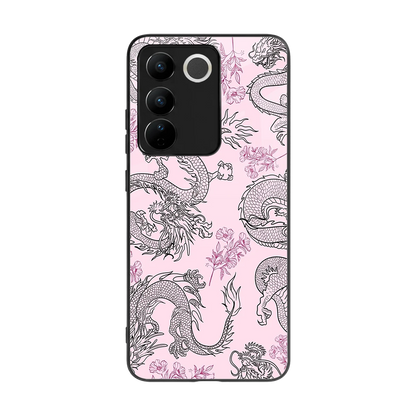 Floral Dragon back phone cover | glass case for vivo v27 5g